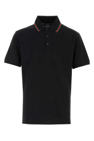 Gucci Short-sleeved Polo With Web Band In Black