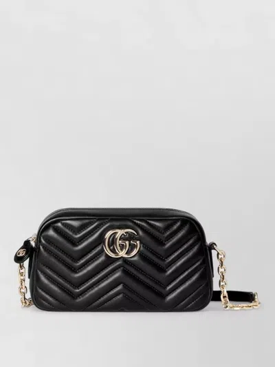 Gucci Shoulder Bag Chain Strap Chevron Pattern In Black