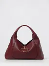 Gucci Women Bordeaux Shoulder Bag With Horsebit Closure In Grained Leather Woman In Burgundy