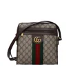 Gucci Men Gg Supreme Fabric And Leather Shoulder Bag With Iconic Web Band