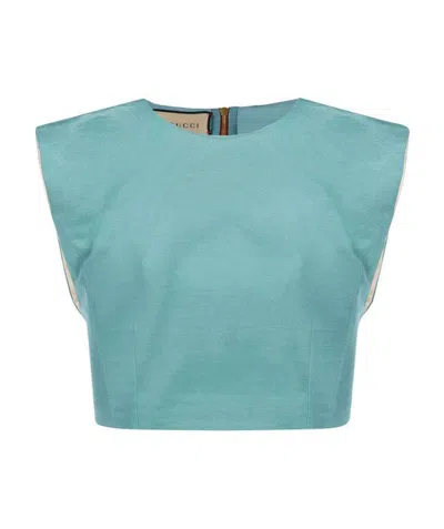 Gucci Shoulder-pads Sleeveless Cropped Top In Blue