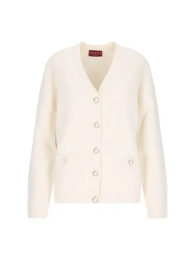 Gucci V-neck Buttoned Pocket Cardigan In White