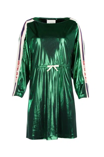 Gucci Side Spliced Short Dress In Green