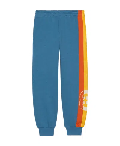 Gucci Side-stripe Cotton Joggers In Blue