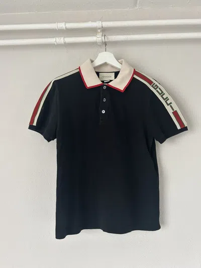 Pre-owned Gucci Side Stripe Logo Pique Polo In Black