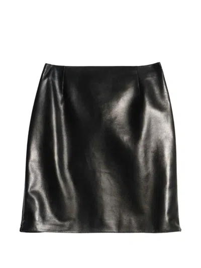 Gucci Side-slit Leather Mini Skirt In Black