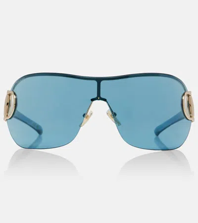 Gucci Sign Shield Sunglasses In Blue