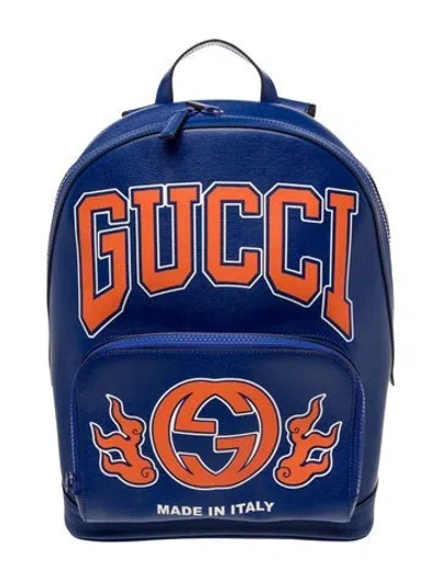 Pre-owned Gucci Signature Backpack In Blue