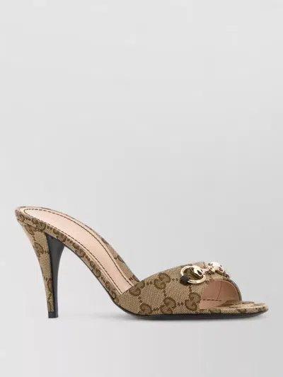 Gucci Signature Gg Fabric Mules Open Toe In Brown