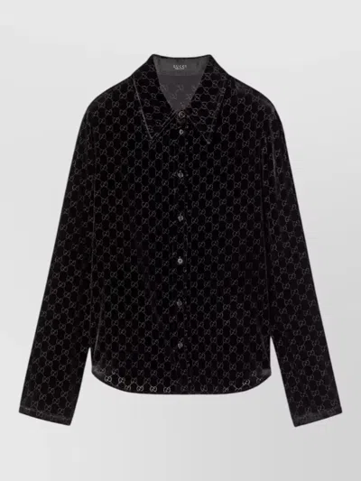 Gucci Signature Gg Velvet Long Sleeve Shirt In Black
