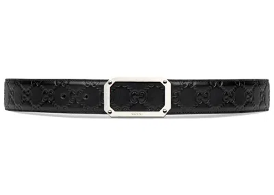 Pre-owned Gucci Signature Leather Belt Rectangle Buckle In Black