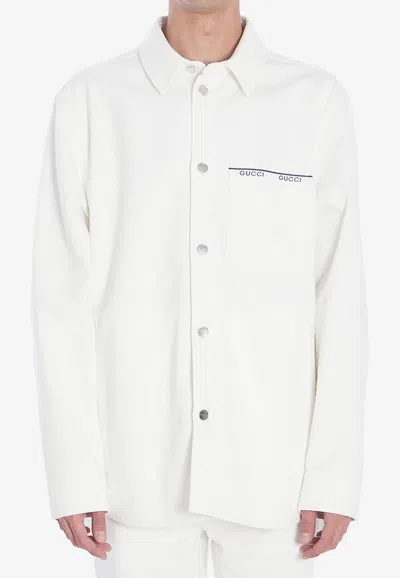 Gucci Signature Logo Embroidered Shirt In White