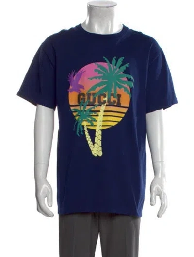 Pre-owned Gucci Signature Logo Graphic Print T-shirt In Blue