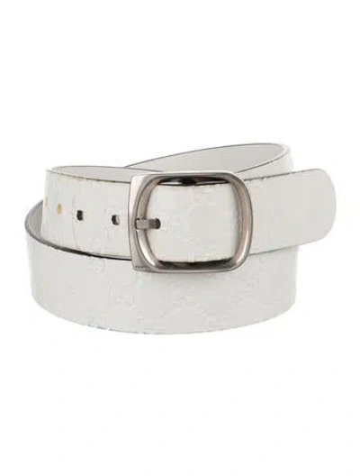 Pre-owned Gucci Signature Logo Leather Belt In White