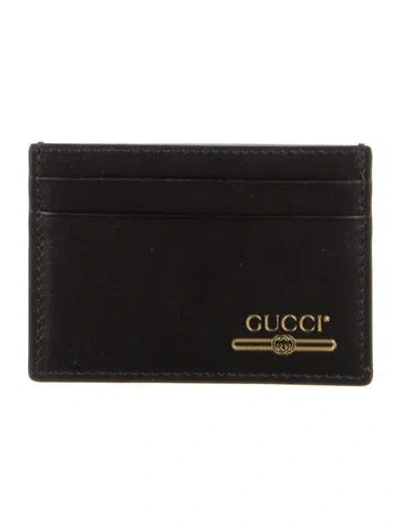 Pre-owned Gucci Signature Logo Leather Card Holder In Black