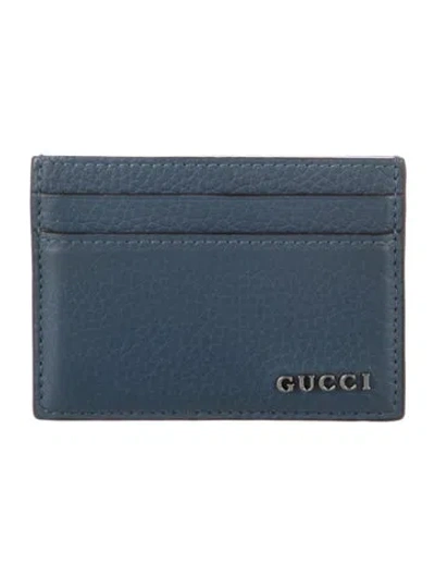 Pre-owned Gucci Signature Logo Leather Card Holder In Blue