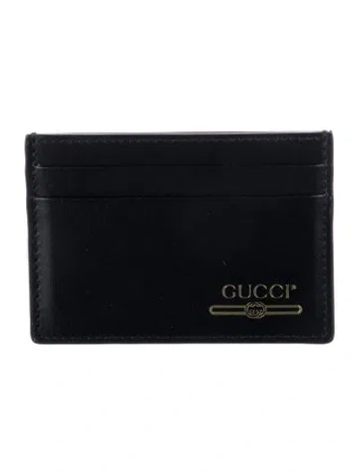 Pre-owned Gucci Signature Logo Leather Card Holder Leather Card Holder In Black