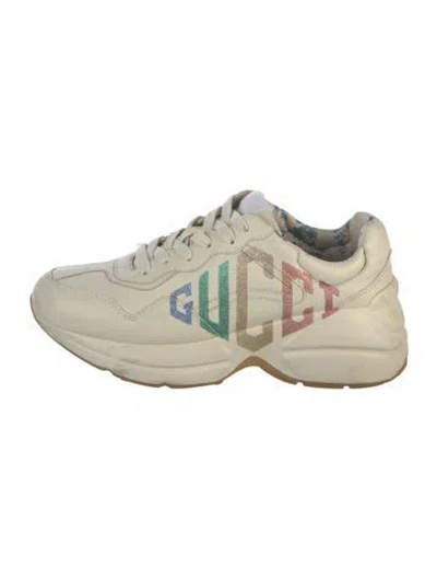 Pre-owned Gucci Signature Logo Leather Chunky Sneakers In Neutral