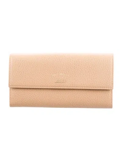 Pre-owned Gucci Signature Logo Leather Continental Wallet In Neutral