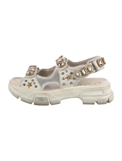 Pre-owned Gucci Signature Logo Leather Espadrilles In White