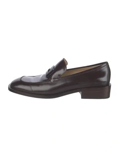 Pre-owned Gucci Signature Logo Leather Loafers In Brown