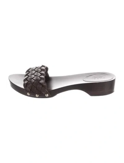 Pre-owned Gucci Signature Logo Leather Slides In Brown