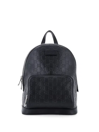 Pre-owned Gucci Signature Pocket Ssima Leather Small Backpack In Black