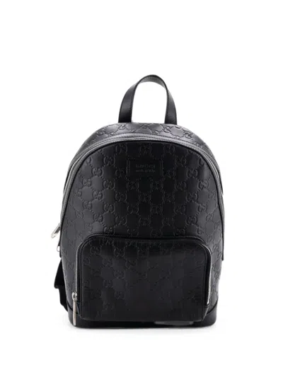 Pre-owned Gucci Signature Pocket Ssima Leather Small Backpack In Black