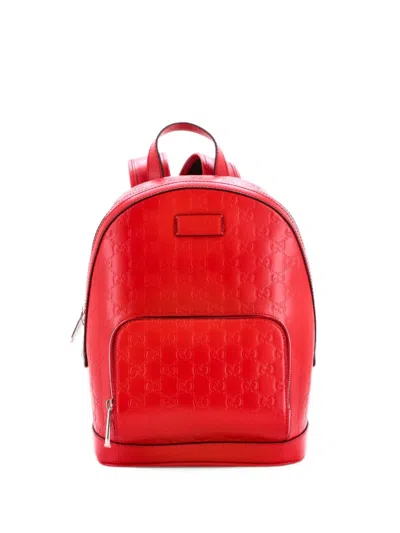 Pre-owned Gucci Signature Pocket Ssima Leather Small Backpack In Red