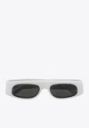 Gucci Rectangular Frame Sunglasses With Dark Rounded Lenses In White