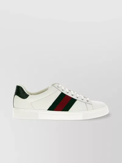 Gucci Web Leather Lace-up Sneaker With Ace Metal Tag And 30mm Height In Multi
