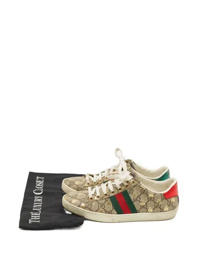 Pre-owned Gucci Signature Web Detailing Sneakers In Neutral