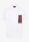 Gucci White Polo Shirt With Classic Collar And Logo Lettering Print With Web Detail On The Front In Cotton In White