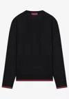 Gucci Signature Web-trimmed Wool Sweater In Blue