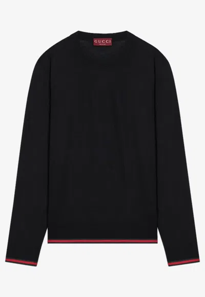 GUCCI SIGNATURE WEB-TRIMMED WOOL SWEATER