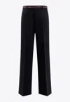 Gucci Signature Web Wool Straight-leg Pants In Black