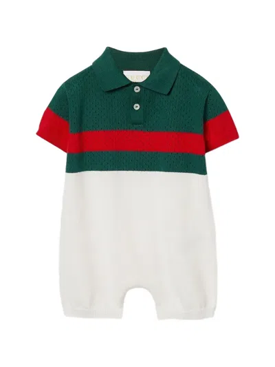 Gucci Babies' Signature-stripe Eyelet-detailing Romper In White