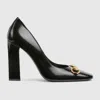 Gucci Signora Pumps Block Heel Gold Tone Hardware In Black