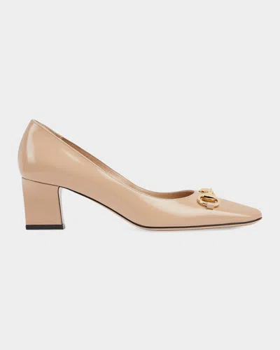 Gucci Signora Glossy Leather Pumps In Neutral