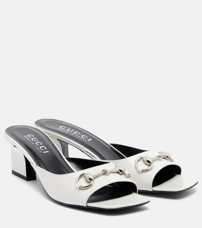 Gucci Signora Horsebit Leather Mules In White