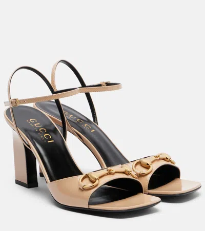 Gucci Signora Horsebit Leather Slingback Sandals In Animal Print