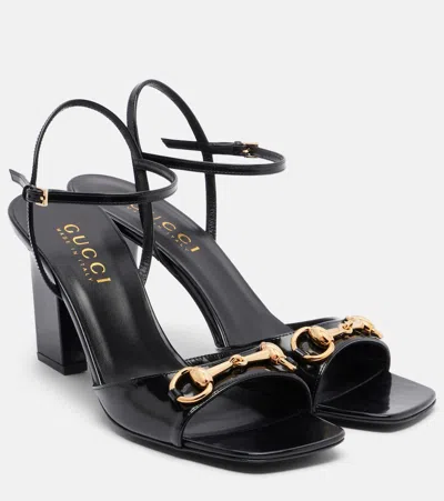 Gucci Signora Horsebit Leather Slingback Sandals In Black