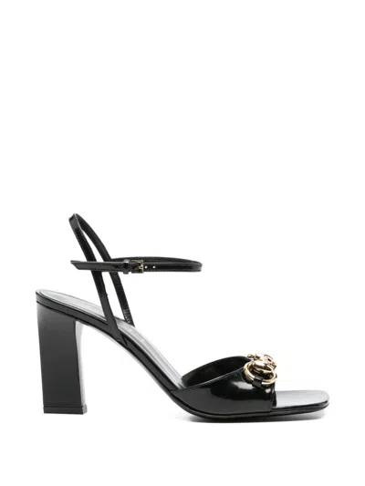 Gucci Leather Signora Sandals Block Heel Straps In Black