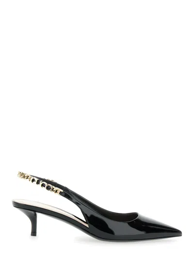 GUCCI GUCCI 'SIGNORIA' BLACK PUMPS WITH LOGO STRAP IN LEATHER WOMAN