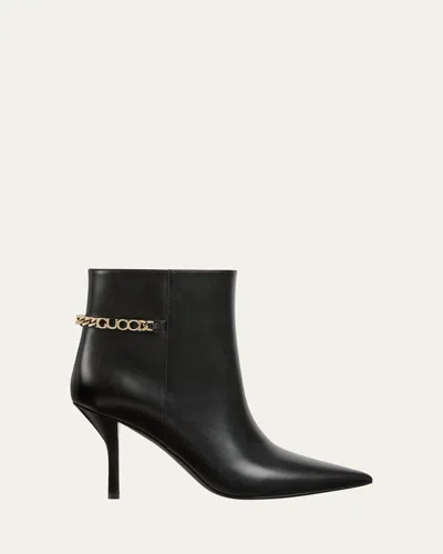 Gucci Signoria Leather Chain Ankle Booties In Black
