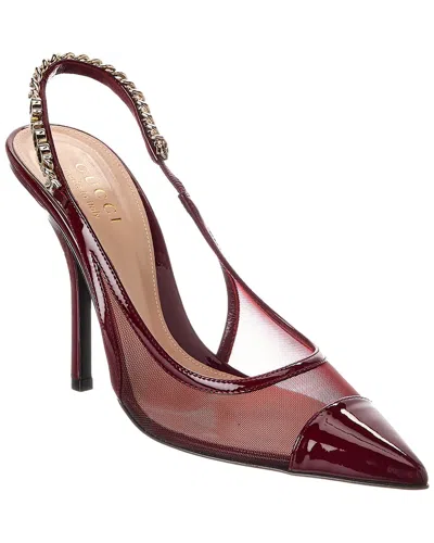 Gucci Mesh Panel Chain Detail Pointed Toe Pumps In Red