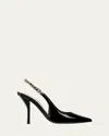 Gucci Signoria Patent Chain Slingback Pumps In Black