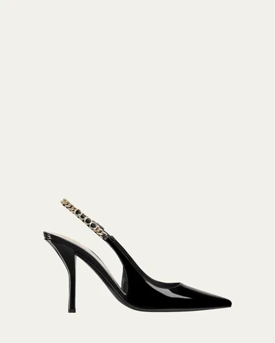 GUCCI SIGNORIA PATENT CHAIN SLINGBACK PUMPS