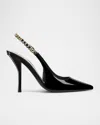 Gucci Signoria Patent Chain Slingback Pumps In Black