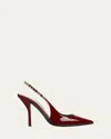 Gucci Signoria Patent Chain Slingback Pumps In Red